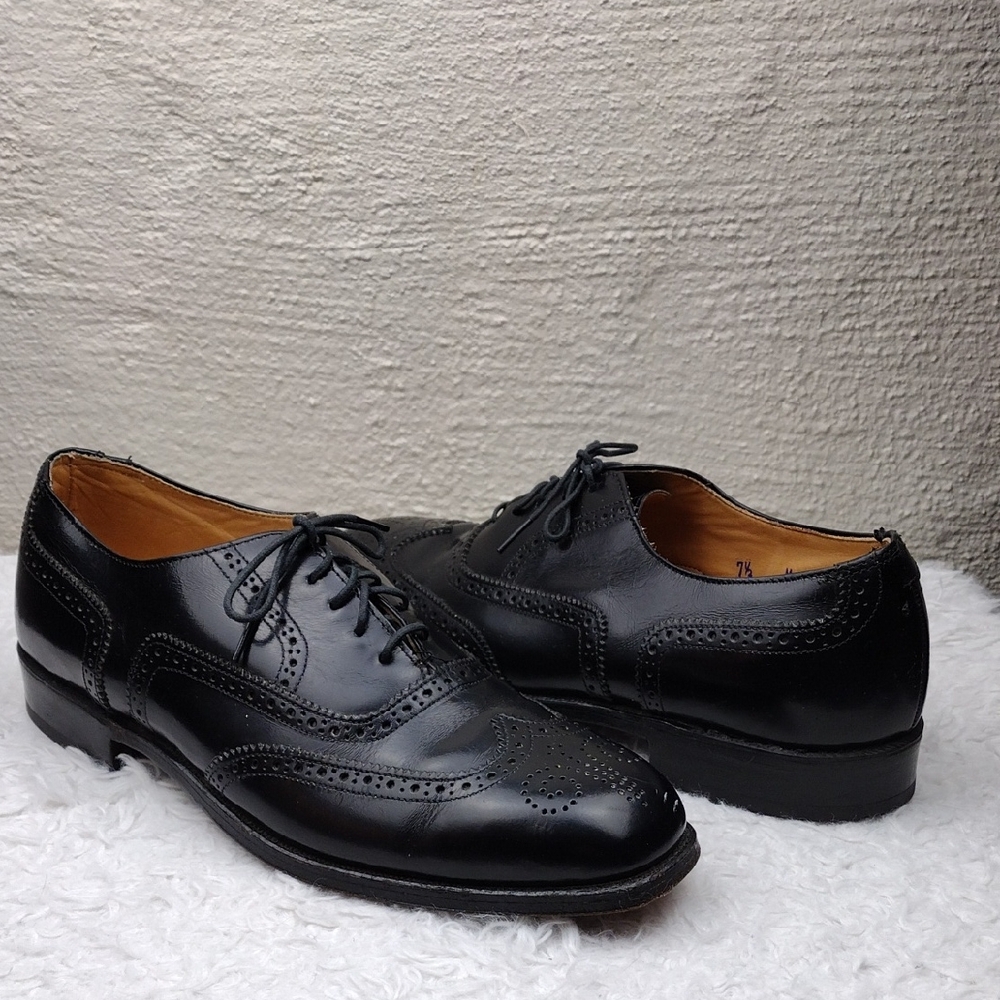 Nettleton USA Men's Black Leather Square Toe Lace Up Low Heel Brogue Dress Shoe